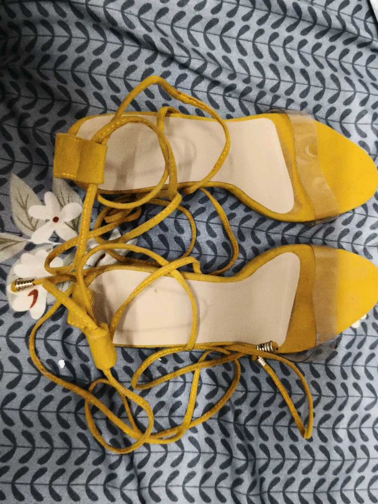 Yellow Lace-Up Flats