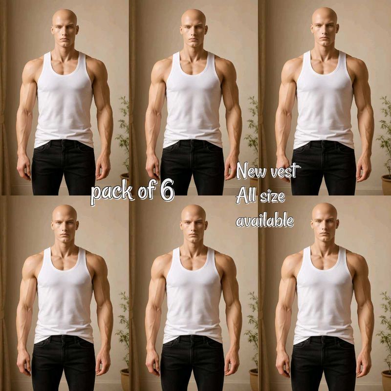 Men&#39;s New White Vest  - 6 Pack