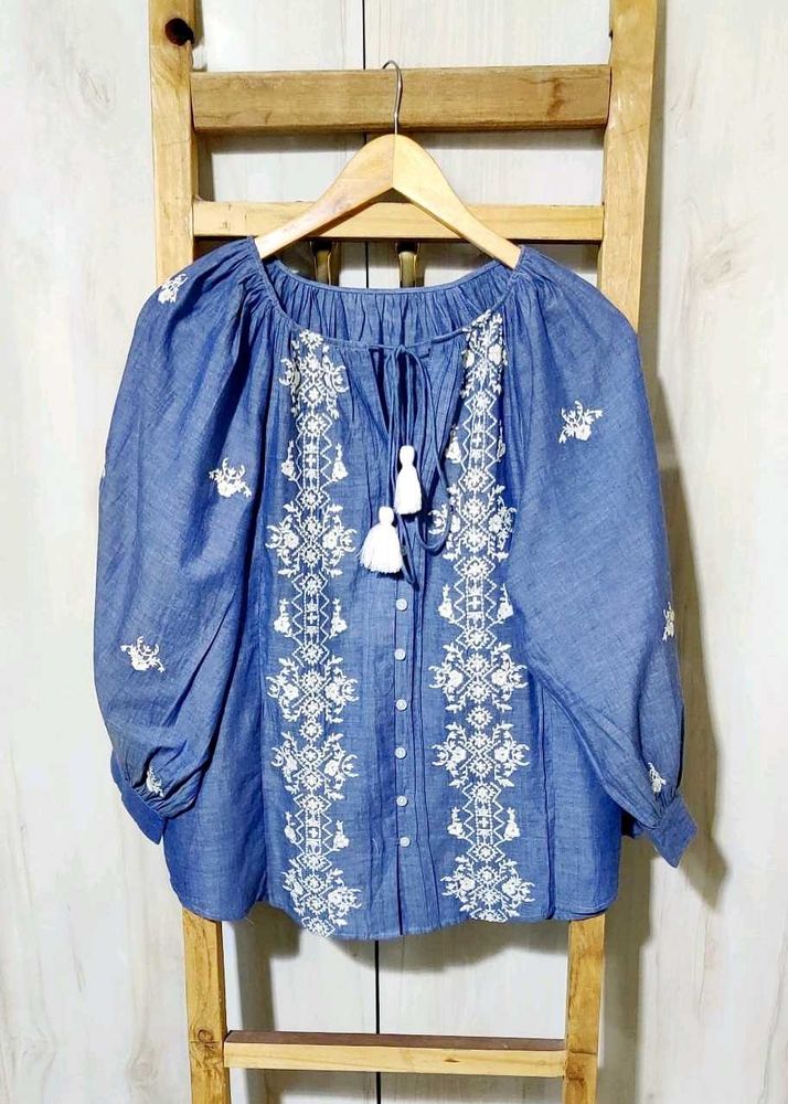 Embroidered Peasant Grey Top size-44-46