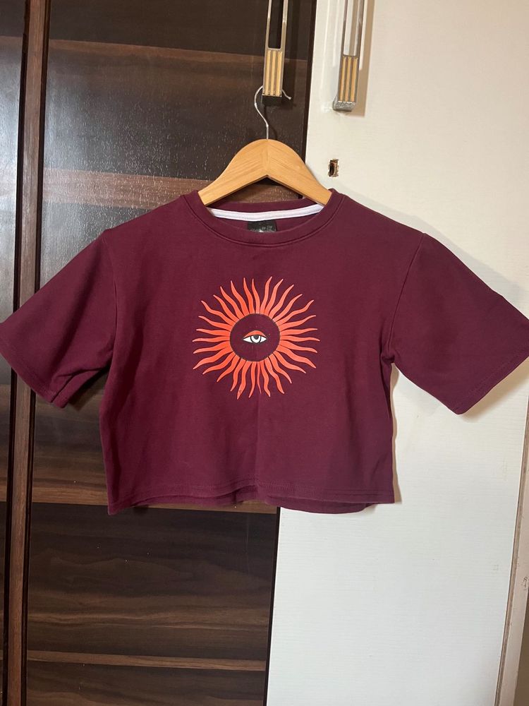 Burgundy Graphic Crop Top