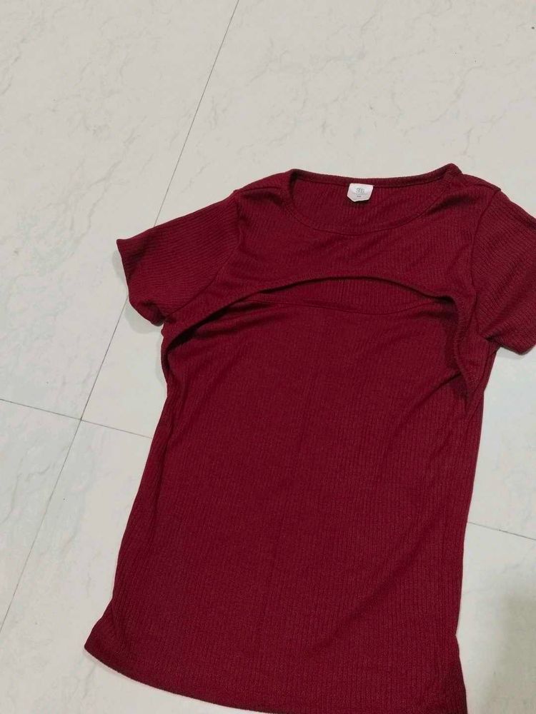 Burgundy Ribbed T-Shirt