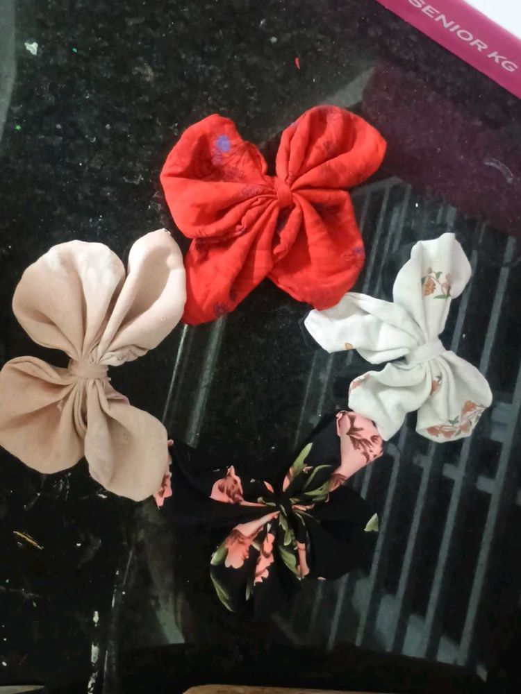 Handmade Fabric Hair Bows (Set of 4)