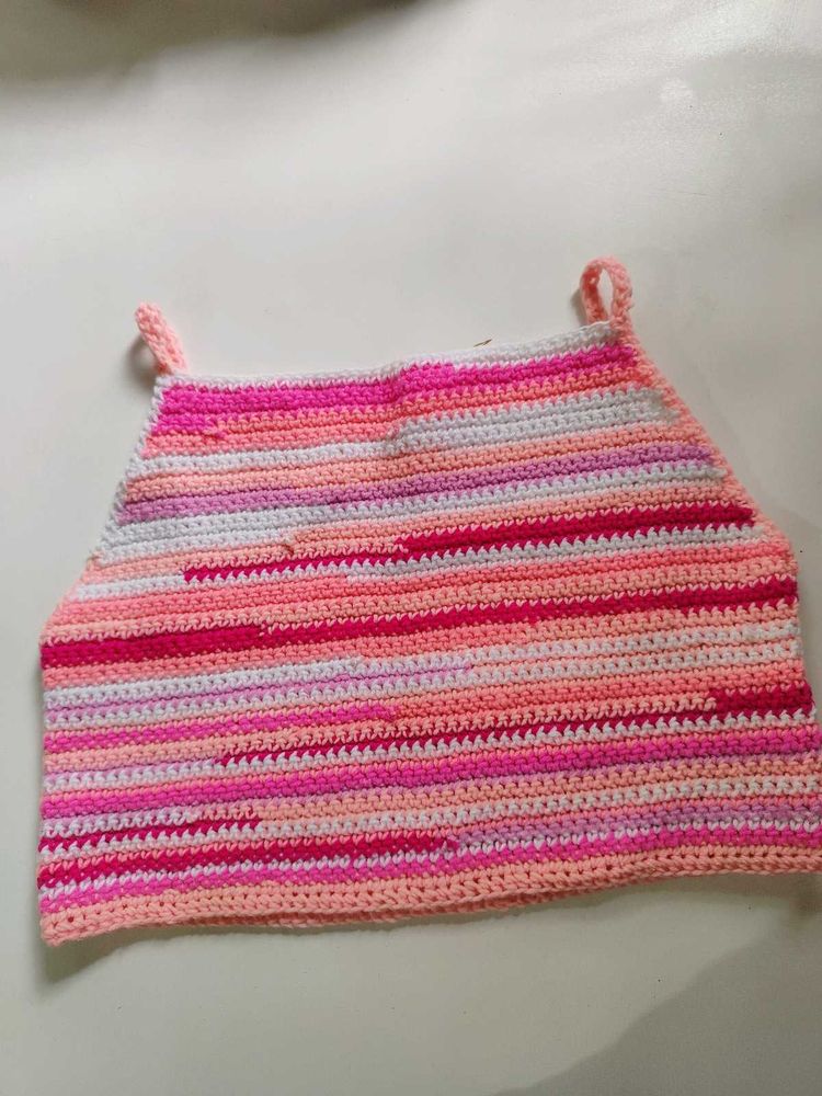 Crochet Pink Striped Crop Top