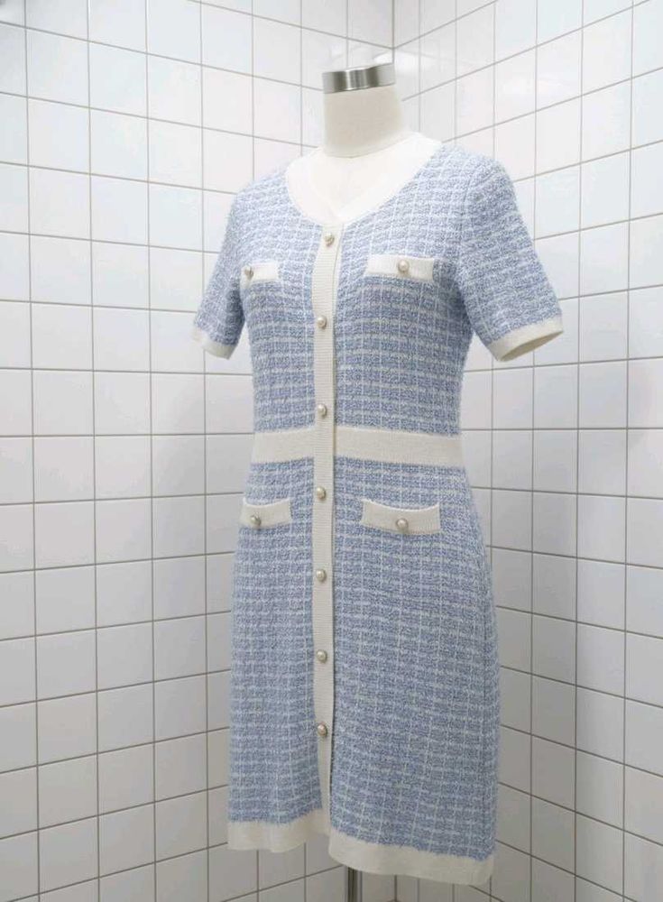 Chic Blue Tweed Mini Dress