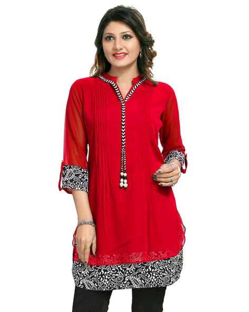 Red &amp; Blue Detailed Kurti