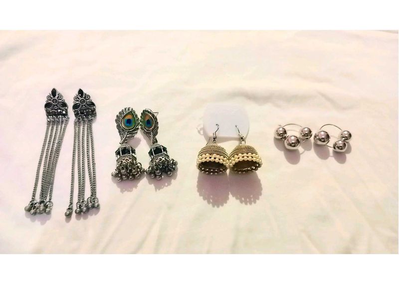Earrings Jhumkas and Rings Set (4 piece )