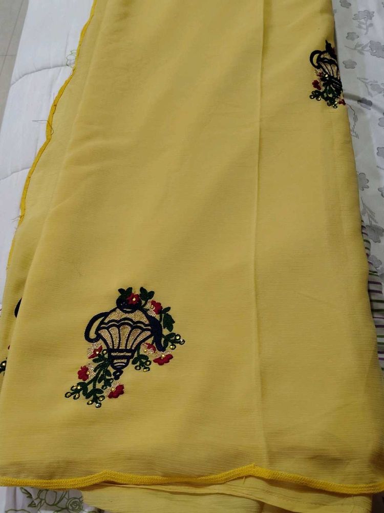 Embroidered Yellow Saree