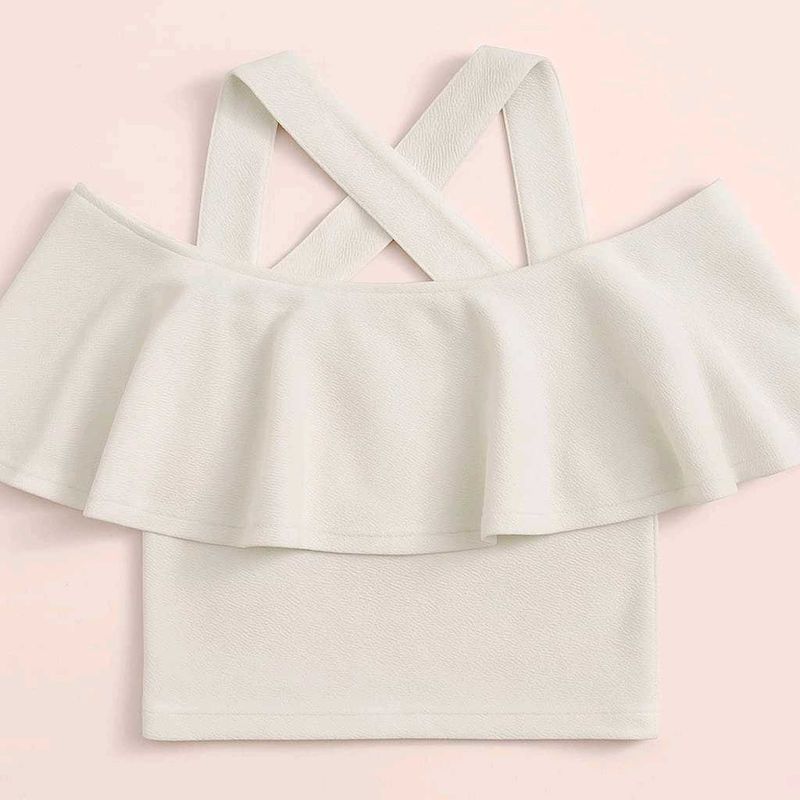 Elegant Off-Shoulder Ruffle Crop Top with Cr