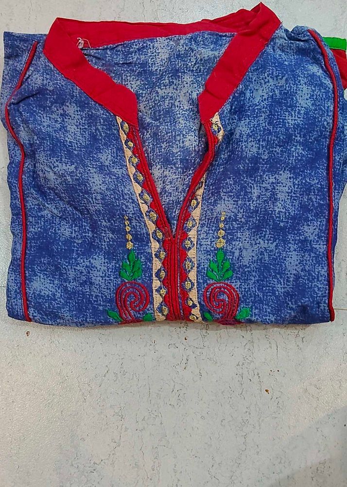 Blue Embroidered Kurti