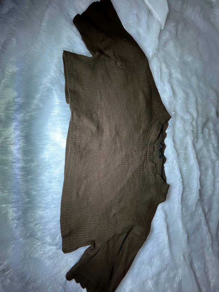 Brown Ribbed Top