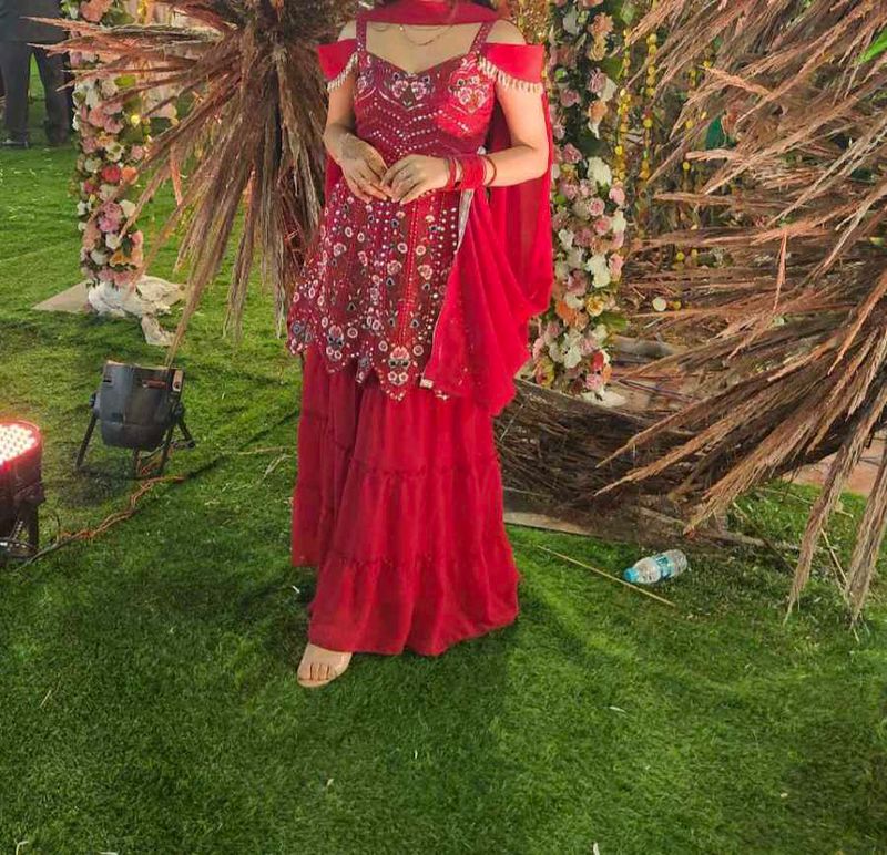 Elegant Red Embroidered top ( only upper wear)