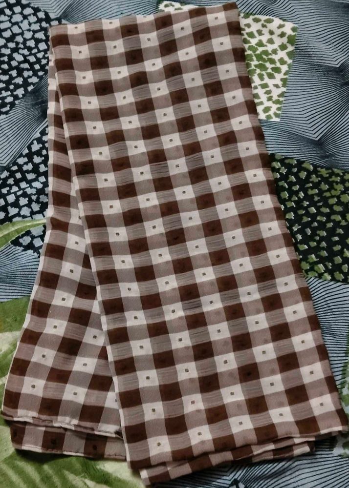Brown &amp; White Checked Dupatta