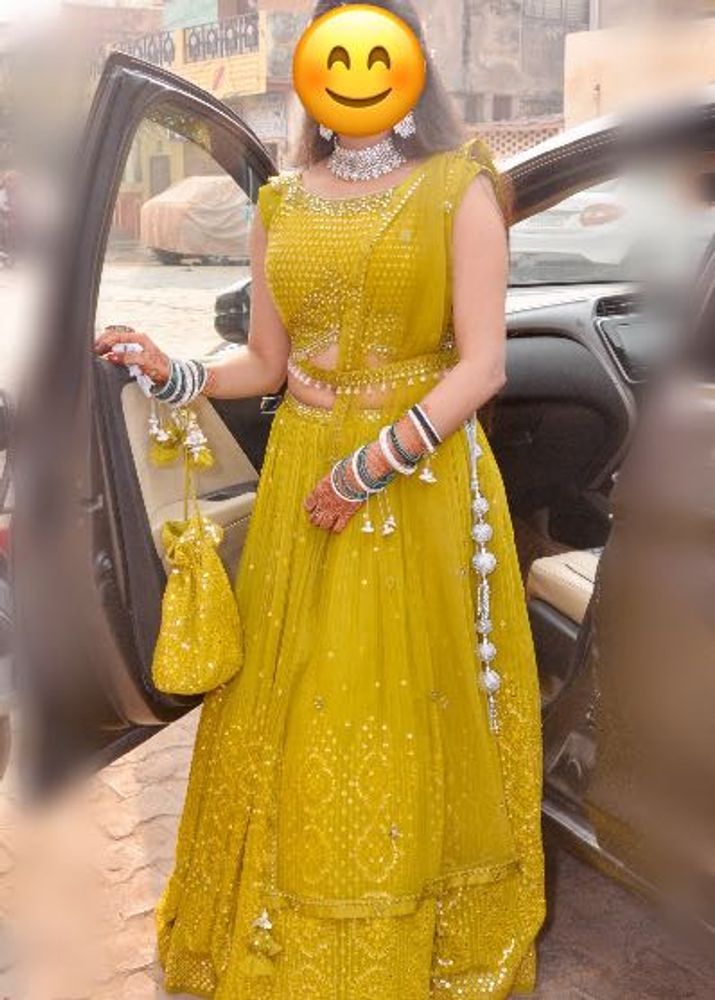 Gorgeous lime green Lehenga with pouch