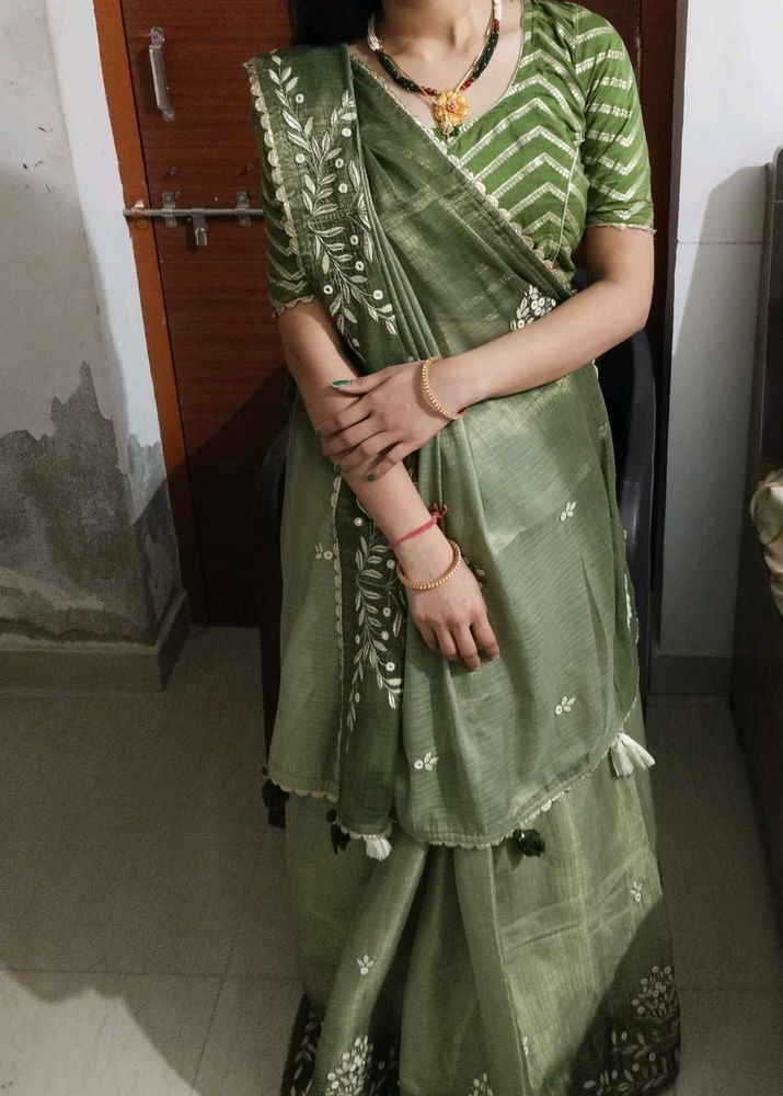 Green saree &amp;  Chevron Pattern Blouse