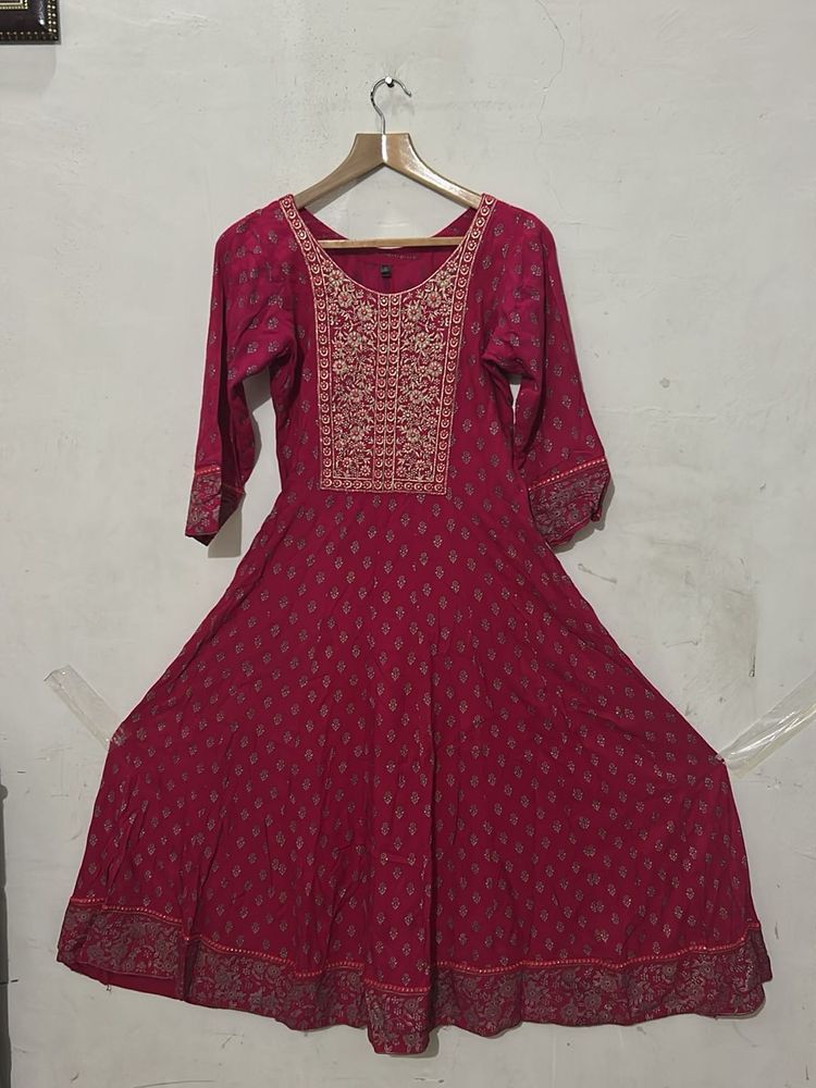 Pink Gown Set With Duppata And Pant
