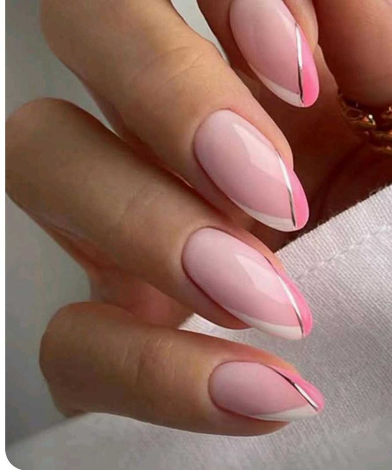 Pink and White Almond Stick On Nails Kit