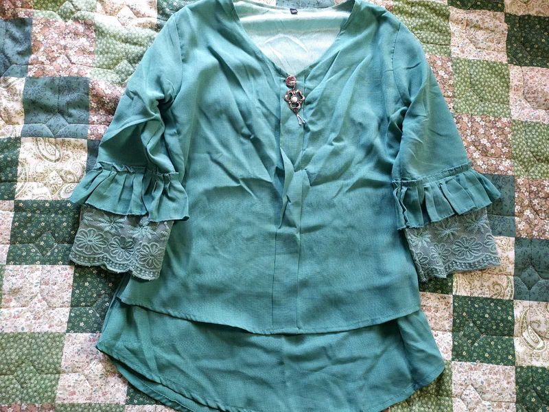 Elegant Teal Ruffle Sleeve Top