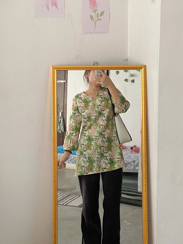Leaf Print Tunic Top