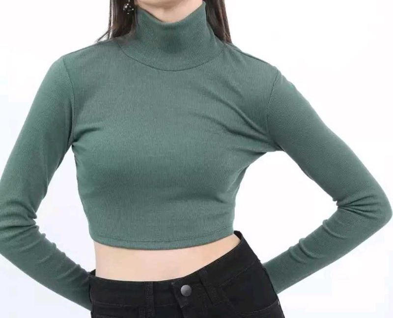 Ribbed Turtleneck Crop Top