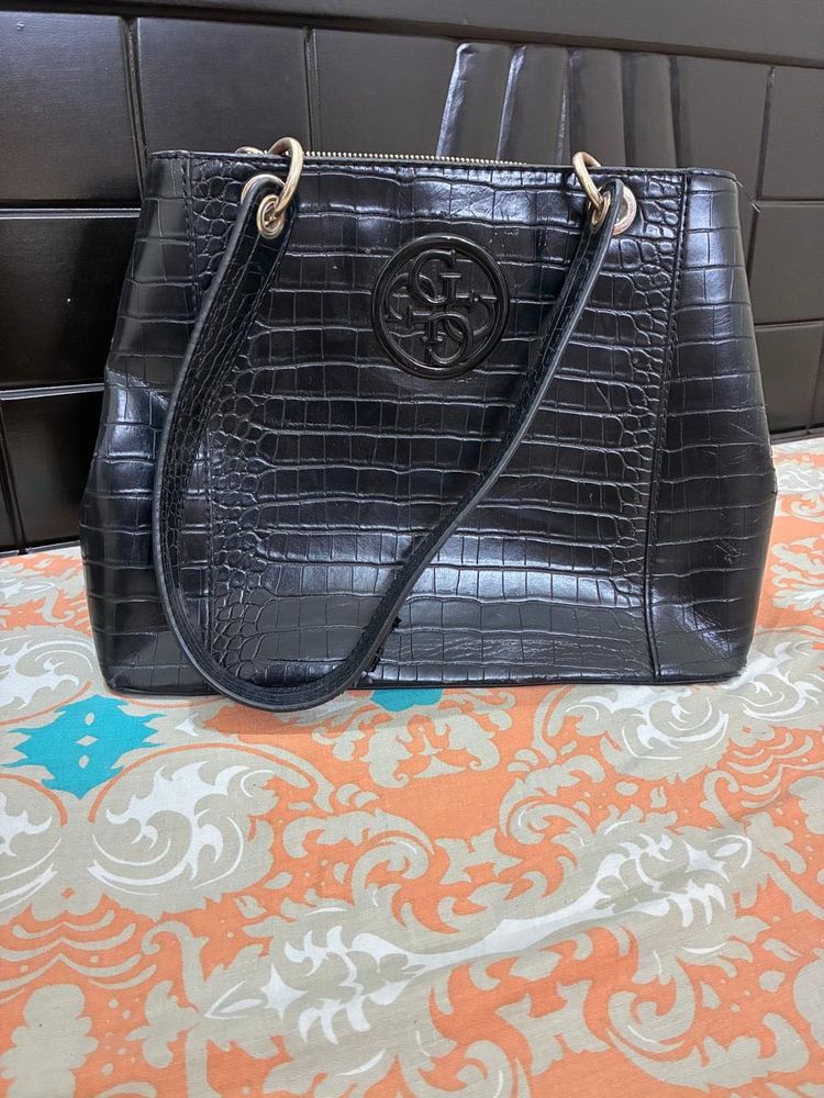 Guess Black Croc Tote Bag