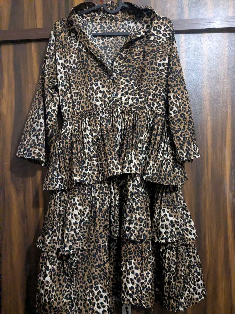 Animal Cheetah Print Ruffled Tiered Dress