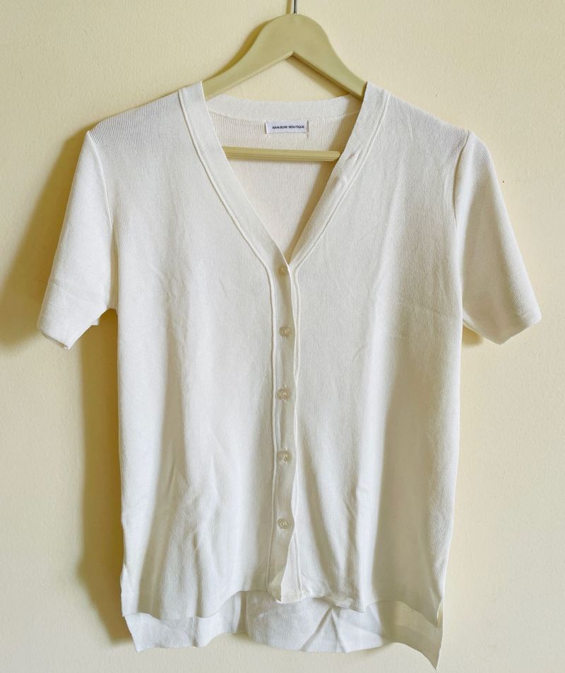 White Knit Button-Up