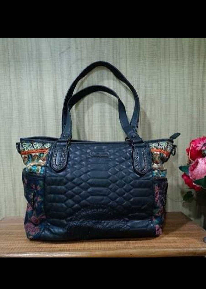 Desigual Quilted Floral Embroidered Handbag