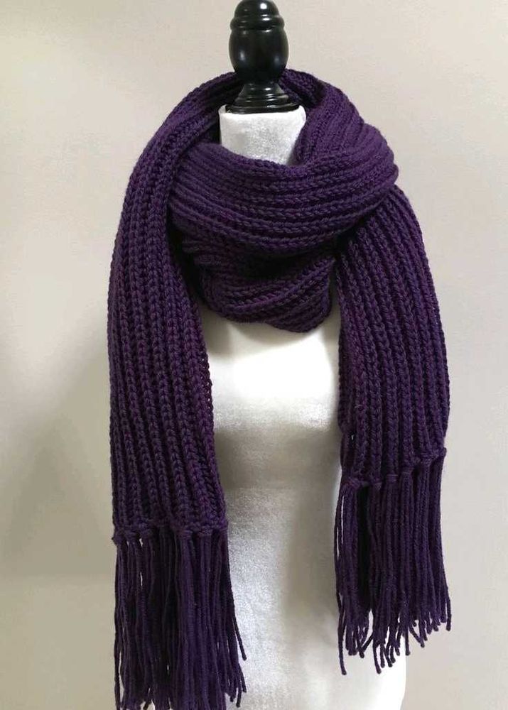 Purple Knit Scarf with Fringe
