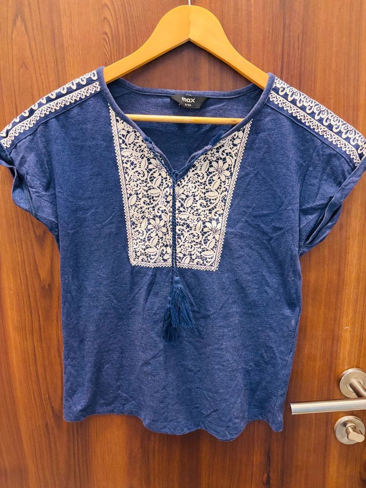 Blue Embroidered Top