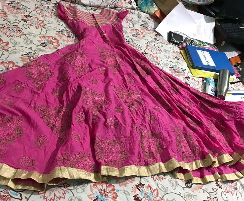 Pink Long Anarkali Dress With Full Ghera 💓