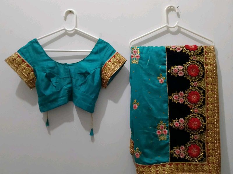 Elegant Teal Saree with Embroidery