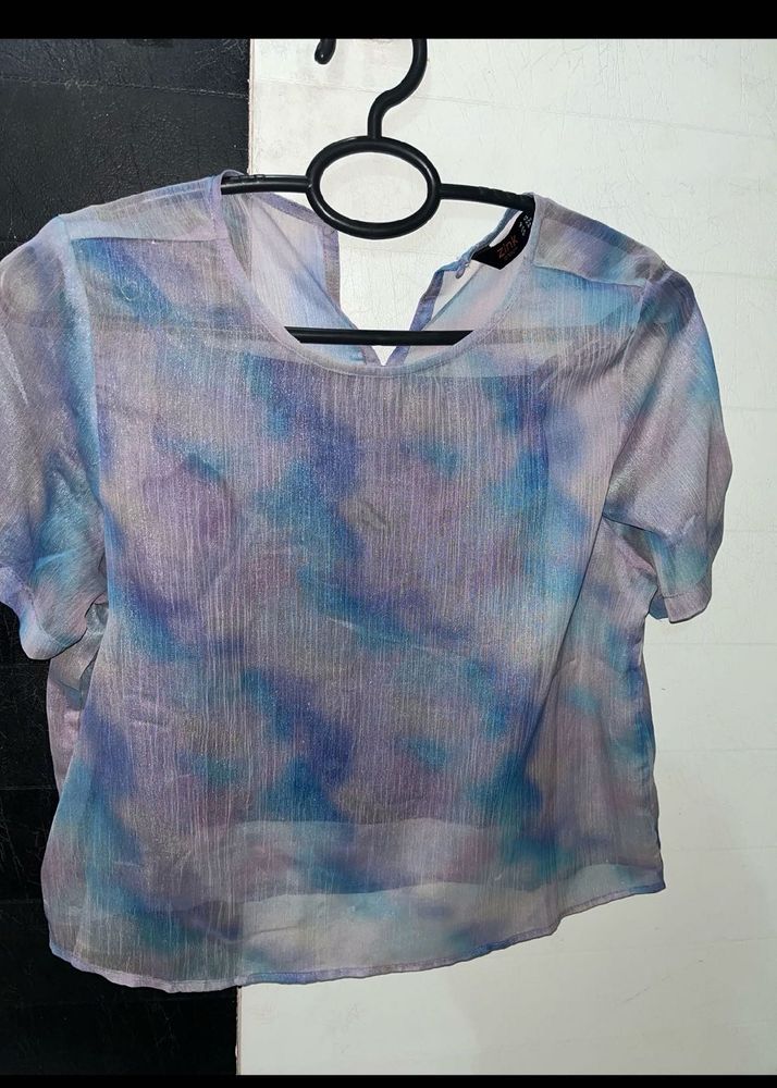 Sheer Blue Tie-Dye Top
