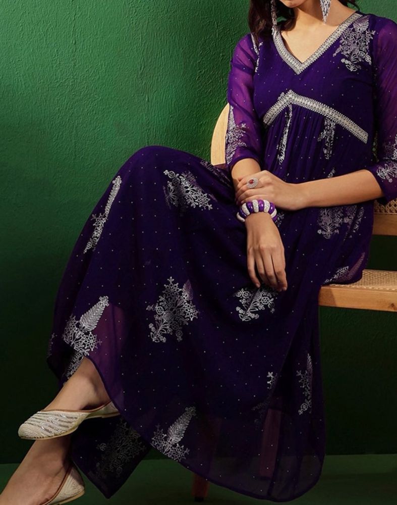 Sangaria-Violet V Neck Kurta Set💜