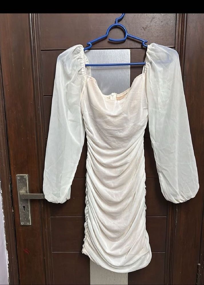 Urbanic Sheer Sleeve Ruched Mini Dress