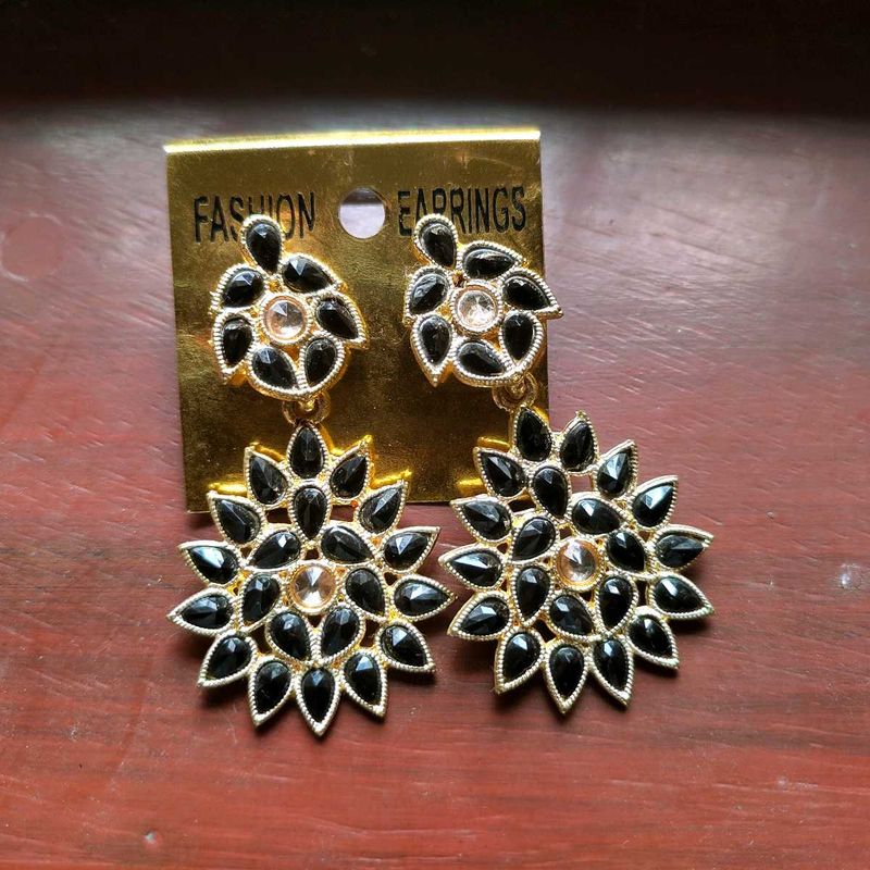 Black &amp; Golden Ethnic Earrings