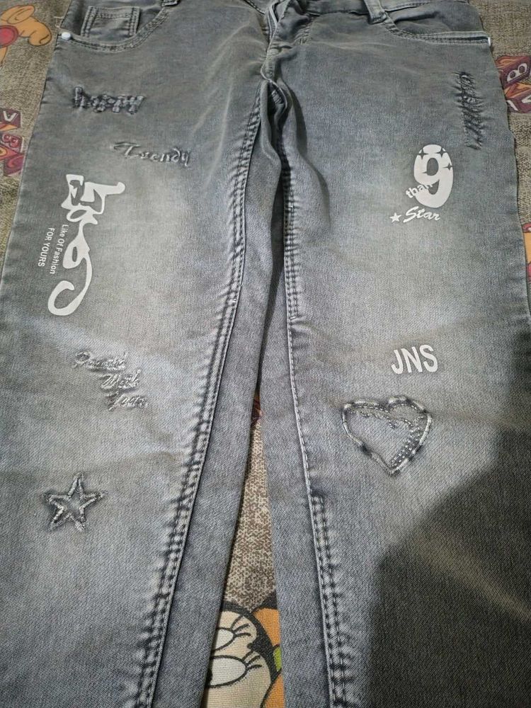Gray Graphic Jeans