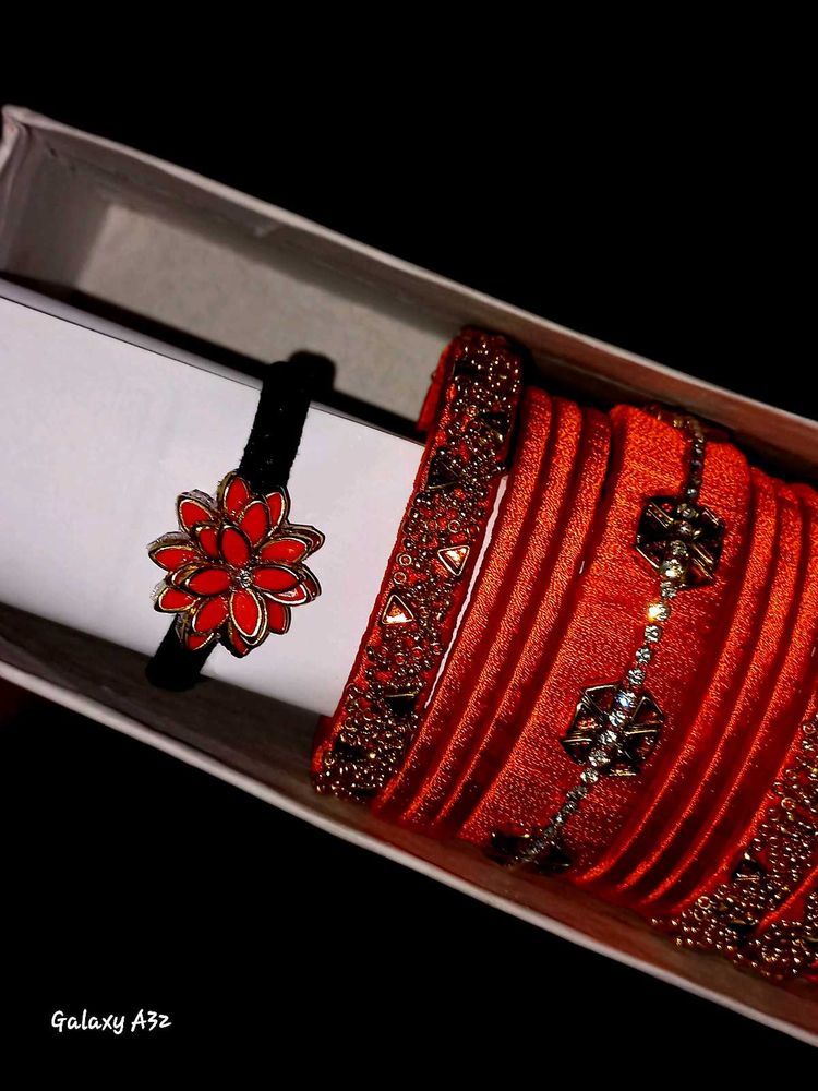 Orange Bangle Set with Hair Band