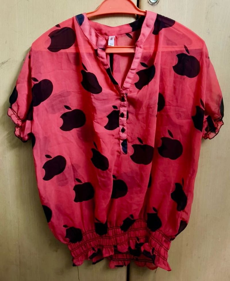 Pink Apple Print Top