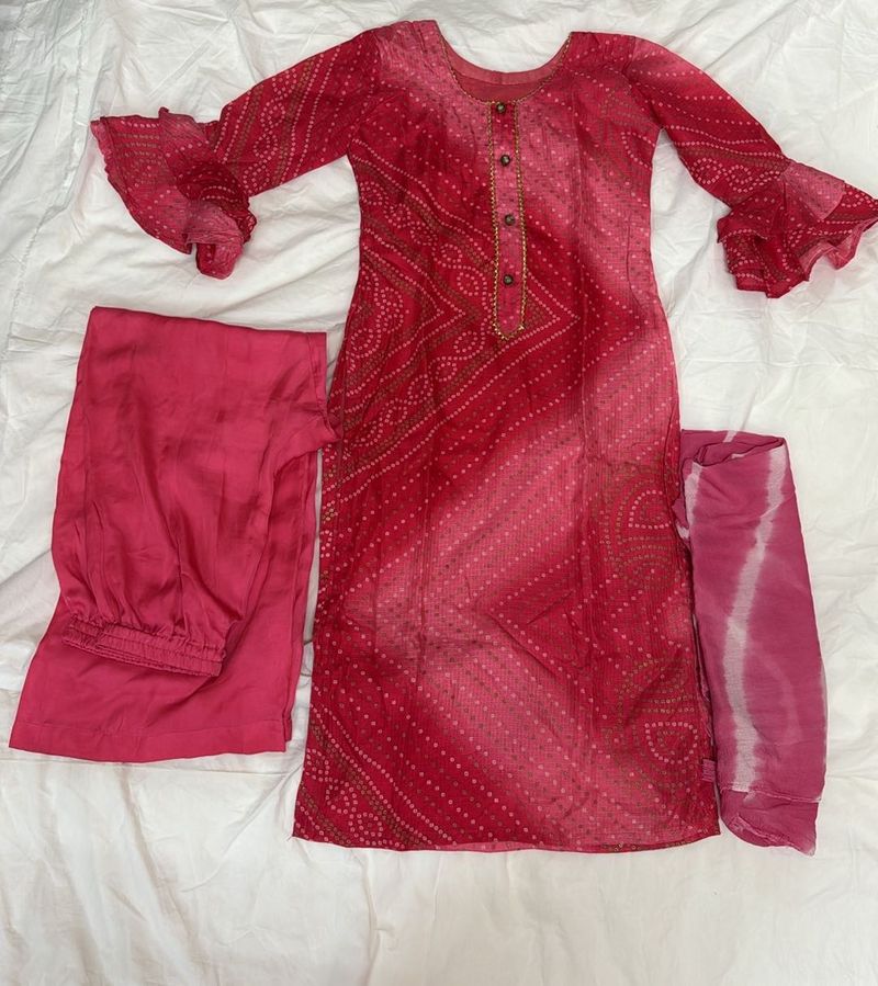 3 Piece Ruffled Sleeved Suit Set With Palazzo