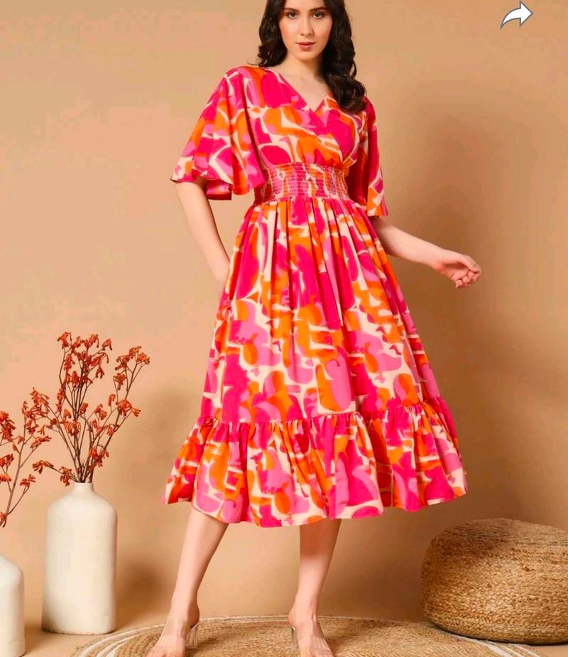 Pink &amp; Orange Floral Midi Dress