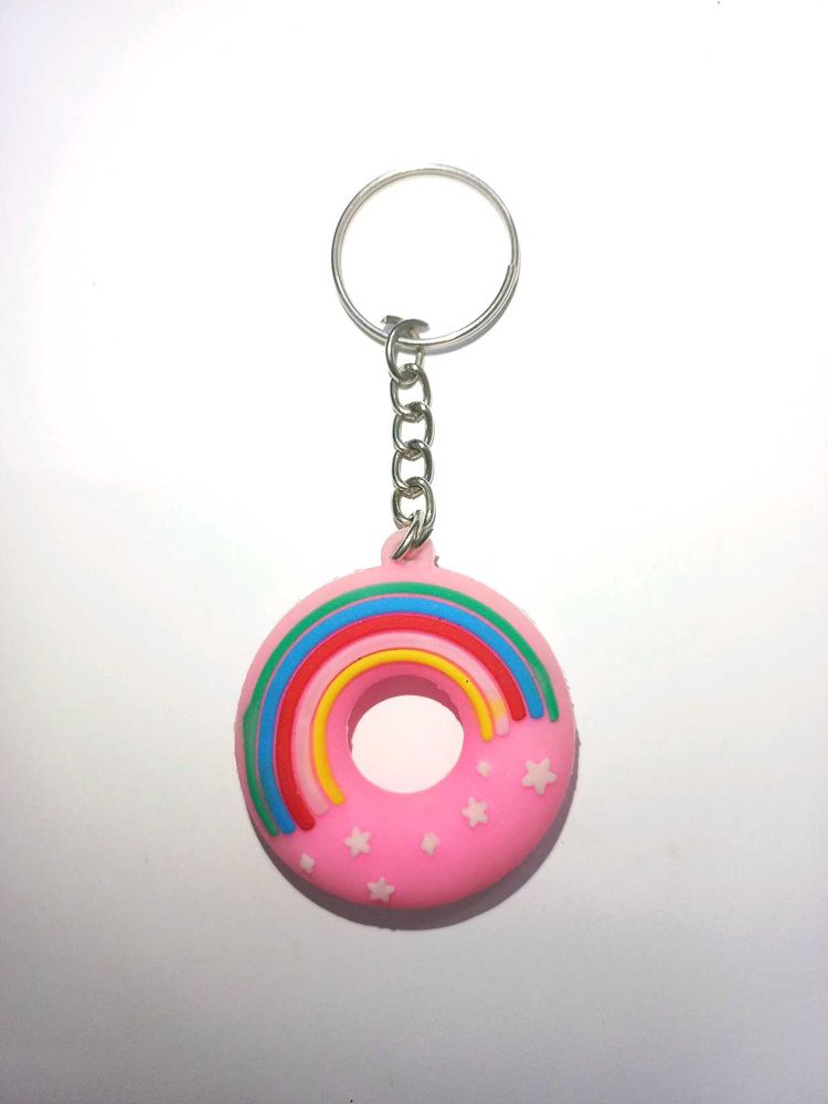 Pink Donut Keychain - Stars &amp; Rainbow Design