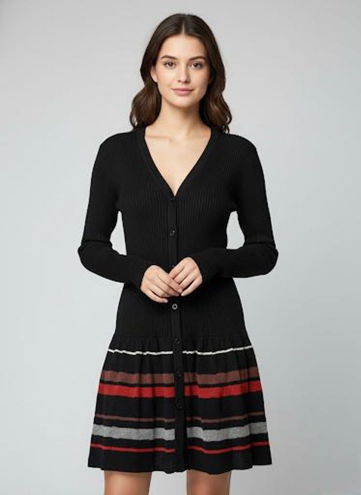 Chic Black Knit Cardigan Dress