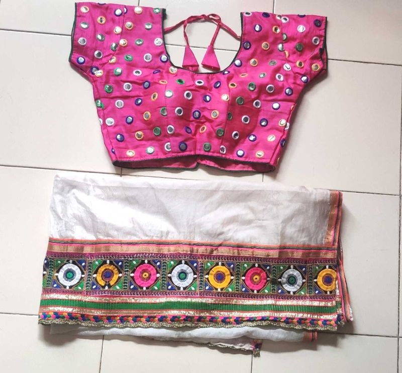 Pink Embellished Blouse &amp; Dupatta Navratri Dandiya