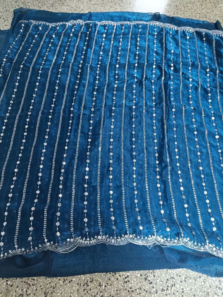 Blue space silk party wear saree