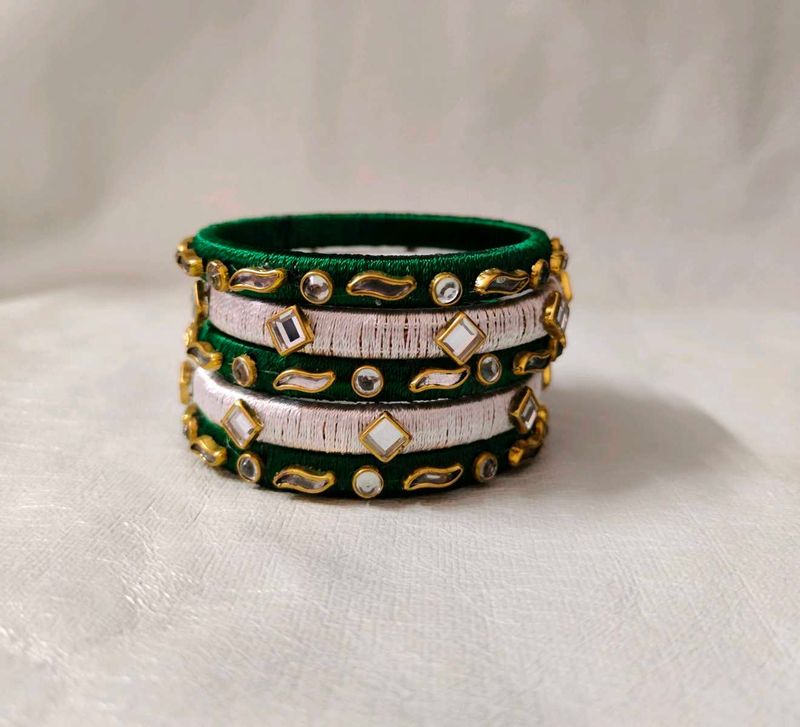 Emerald &amp; Silver Bangle Set
