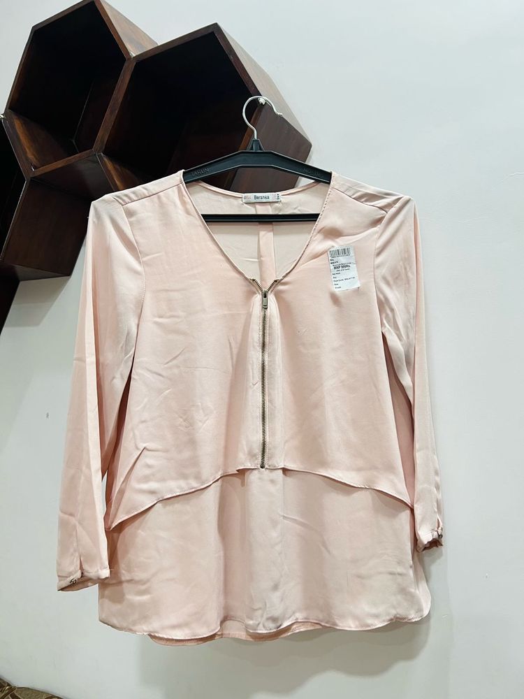 Bershka Pink Zipper Crop Top