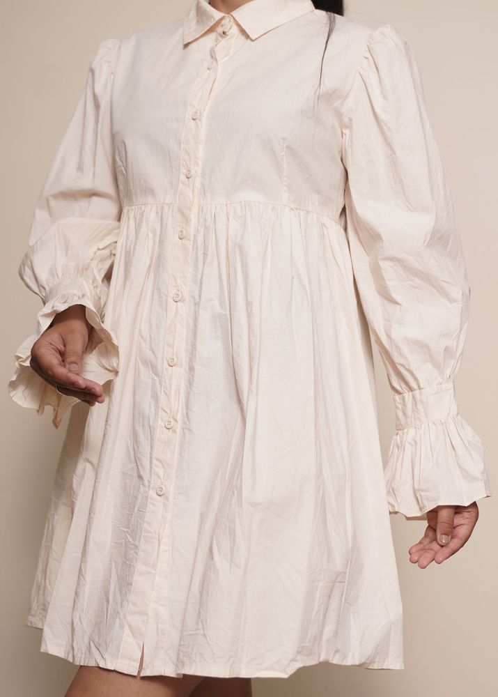 Cream Button-Down Mini Dress