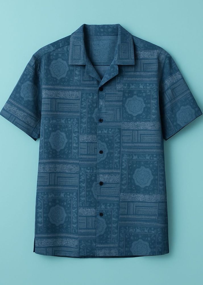Blue Patterned Short Sleeve Shirt