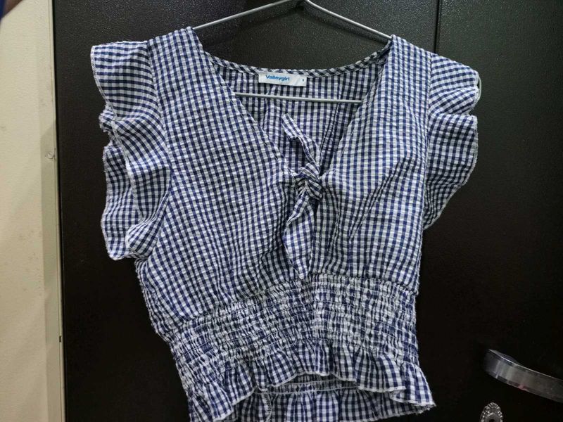 Checkered Tie-Front Top