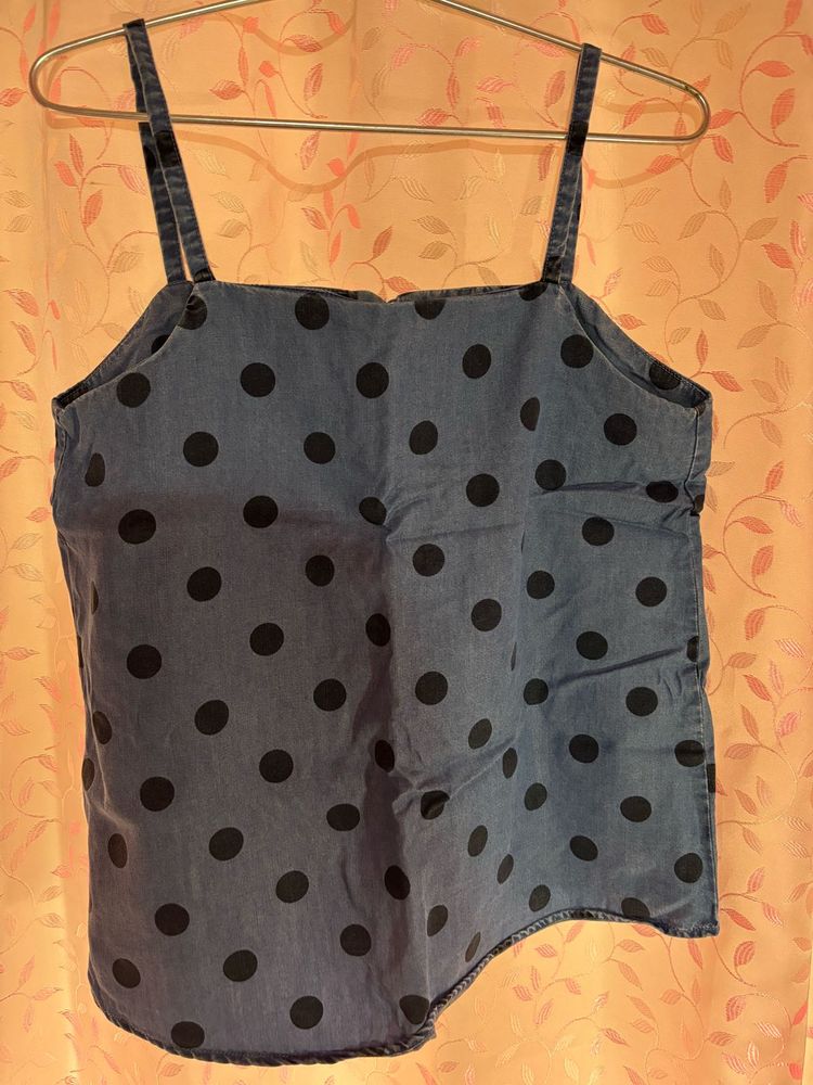Polka Dot Denim Tank Top